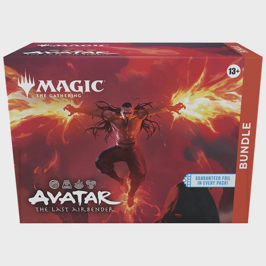 Magic: The Gathering Avatar: The Last Airbender Bundle box featuring Aang and elemental artwork.