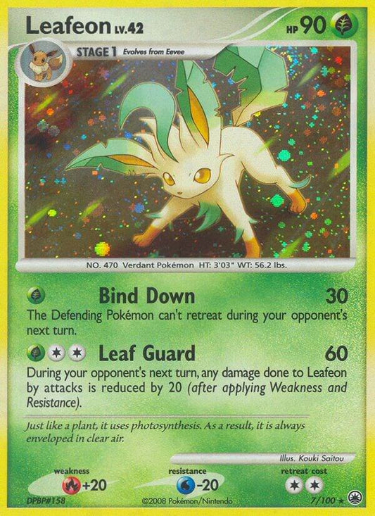 2008 Pokémon Leafeon 7/100 Majestic Dawn Holo Rare NM Swirl