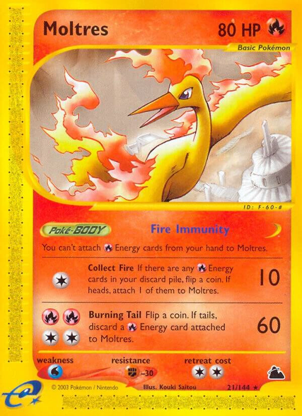 2003 Pokémon Moltres 21/144 Skyridge Rare Non Holo English E-Series card in Very Lightly Played condition.