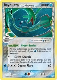 Rayquaza 16/110 Delta Species Holo Pokémon card from EX Holon Phantoms with Lightning-type art.