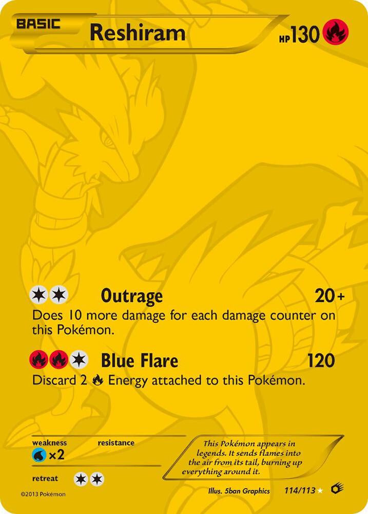 2013 Pokémon Legendary Treasures Reshiram 114/113 Gold Full Art Secret Rare Lightly Played card.