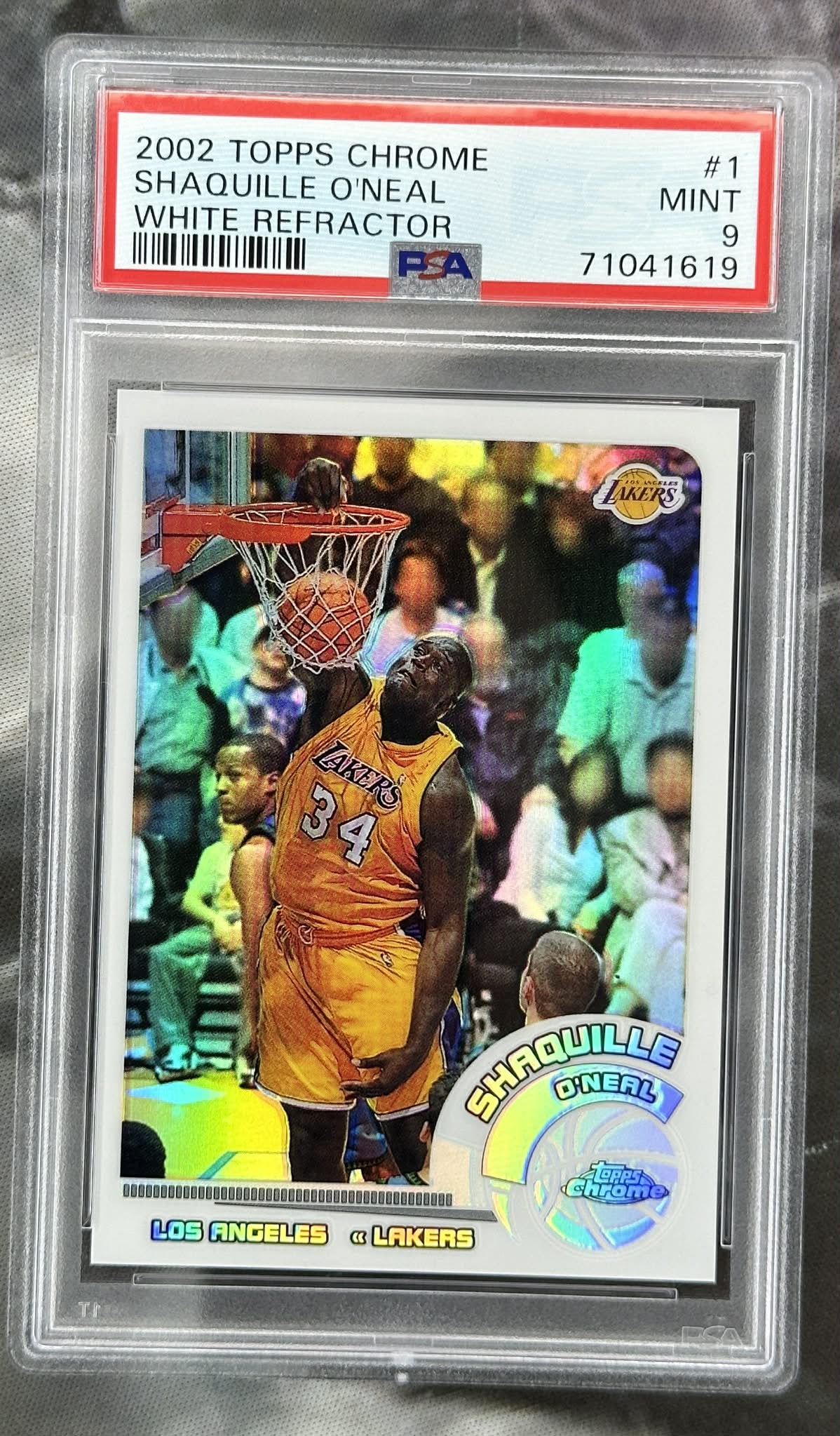 2002 Topps Chrome Shaquille O’Neal White Refractor #1 PSA 9 Mint graded basketball card