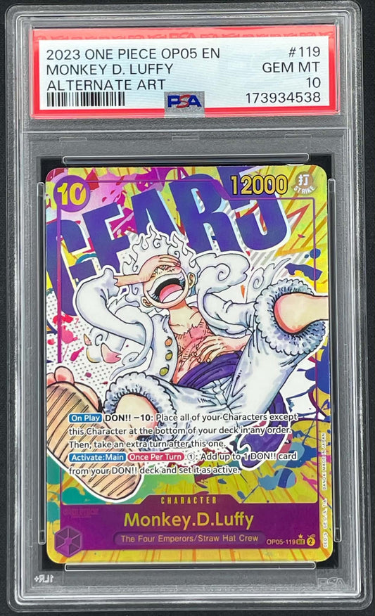 Monkey D Luffy OP05-119 Alternate Art Gear 5 Awakening of the New Era One Piece Card Game graded PSA 10 Gem Mint