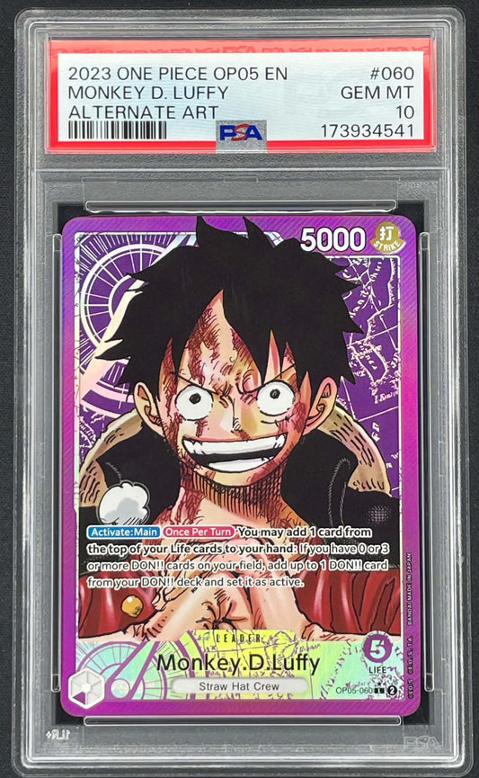 Monkey D Luffy OP05-060 Alternate Art Awakening of the New Era One Piece Card Game Leader graded PSA 10 Gem Mint