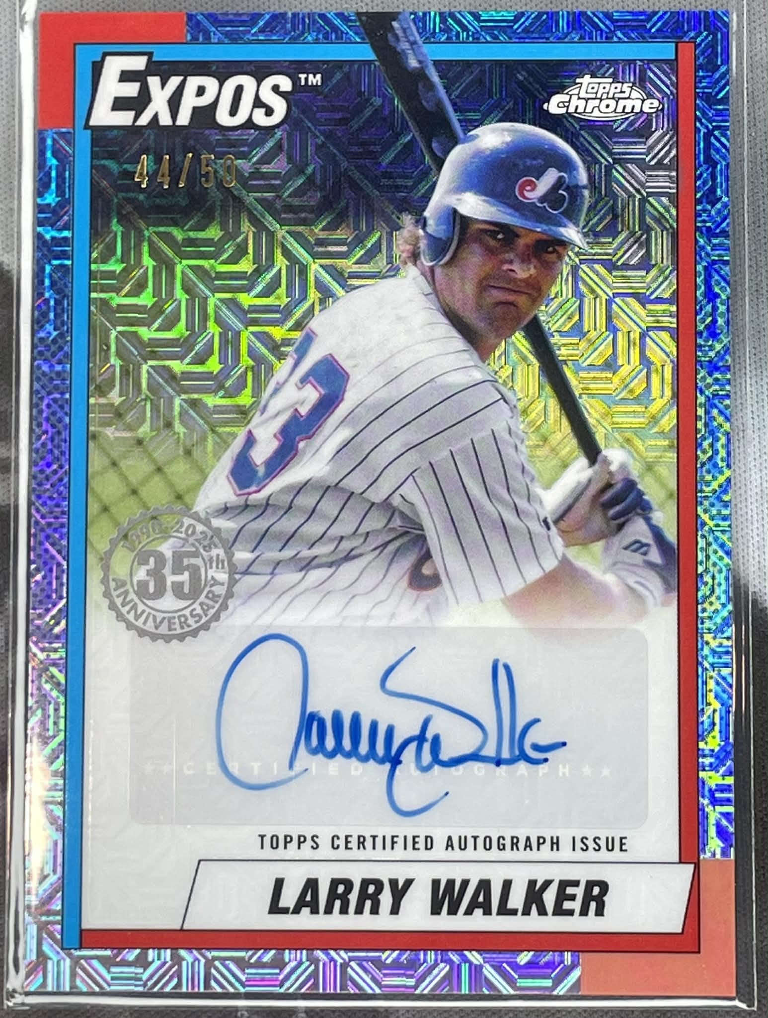Larry Walker 2025 Topps Chrome Auto Gold SP Mojo /50 baseball card, Expos.