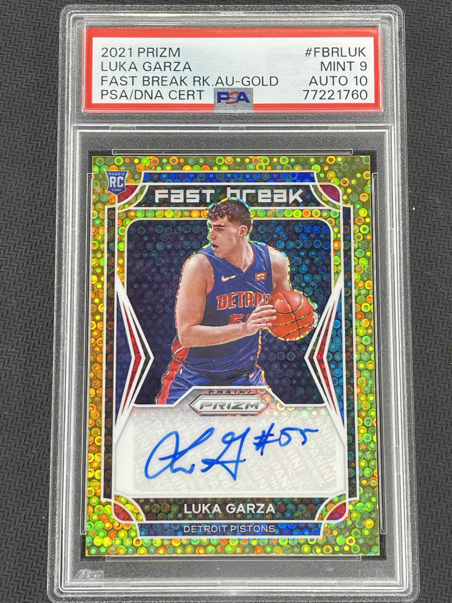 2021 Panini Prizm Fast Break Luka Garza Rookie Auto Gold /10 PSA 9 AUTO 10