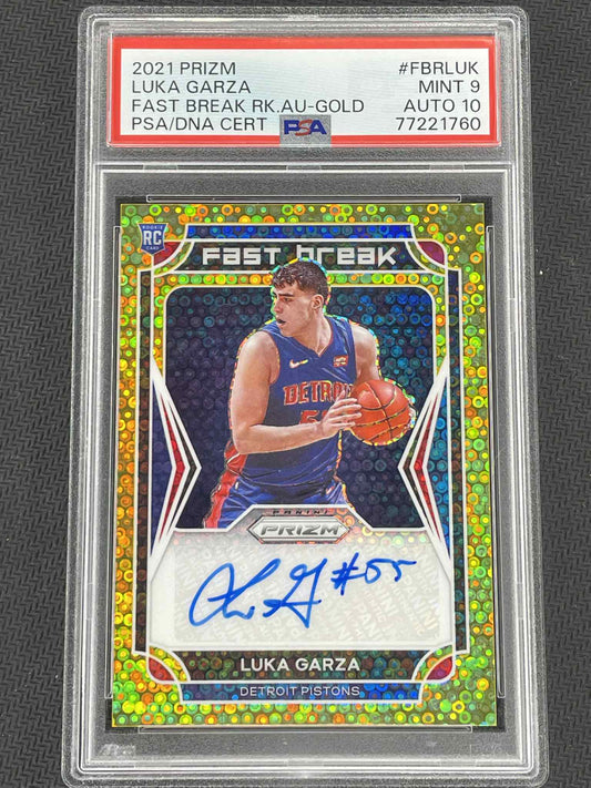 2021 Panini Prizm Fast Break Luka Garza Rookie Auto Gold /10 PSA 9 AUTO 10