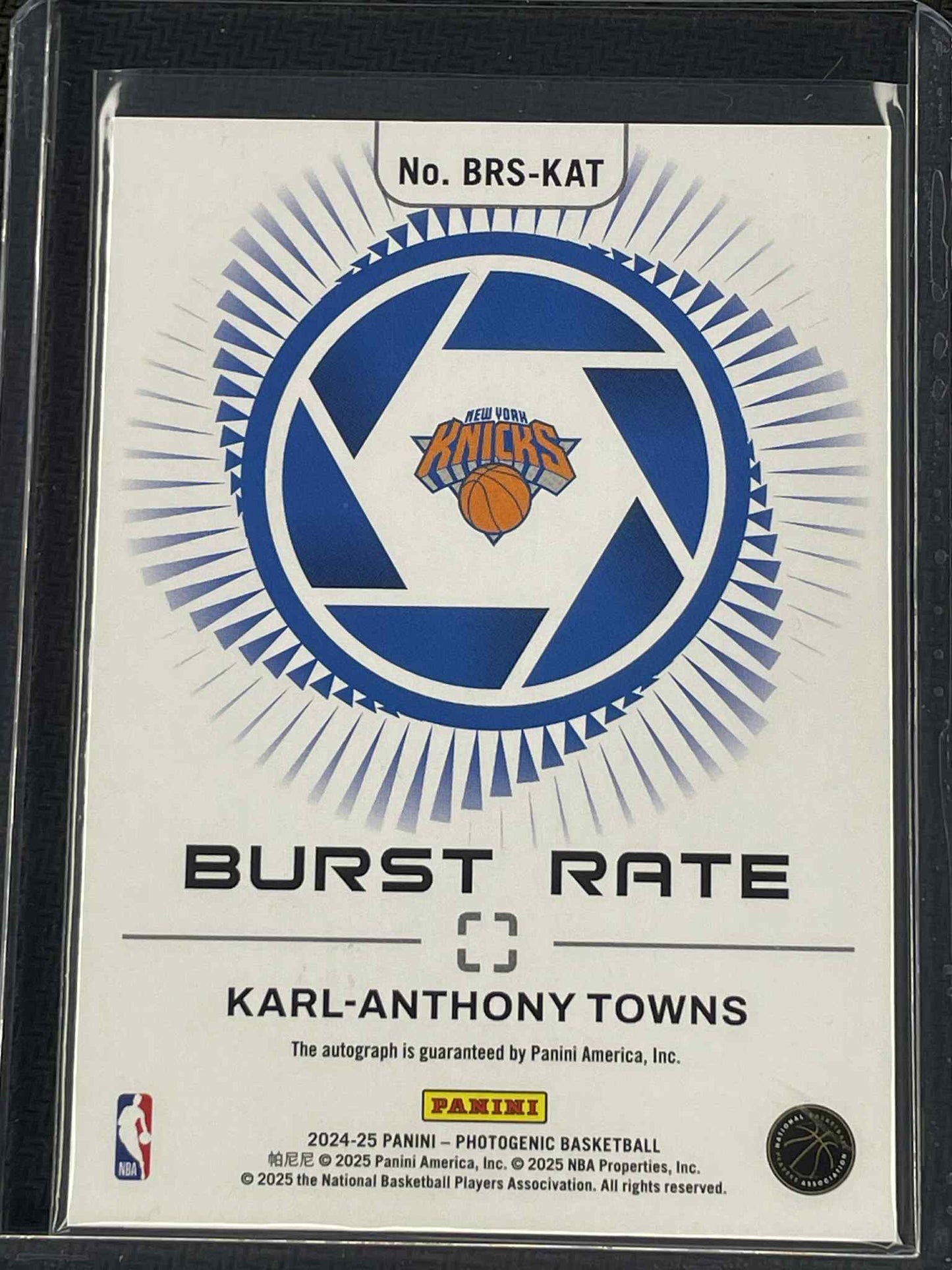 Basketball trading card featuring Karl-Anthony Towns with New York Knicks logo