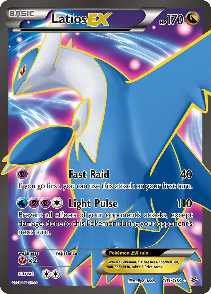 2015 Pokémon XY Roaring Skies Latios EX Full Art Ultra Rare 101/108 English card in Near Mint condition.