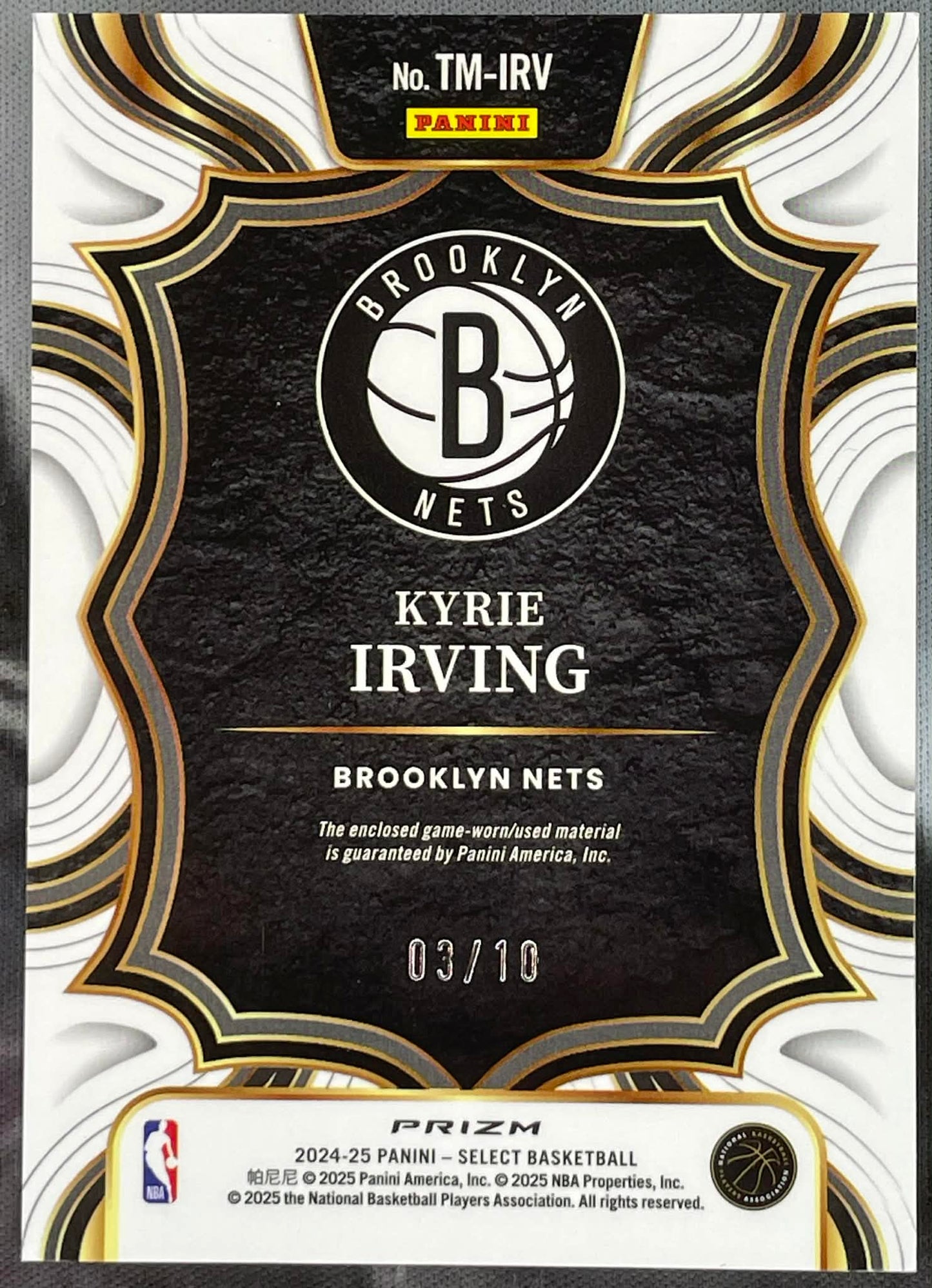 2024-25 Panini Select Kyrie Irving Game Worn Patch Gold /10