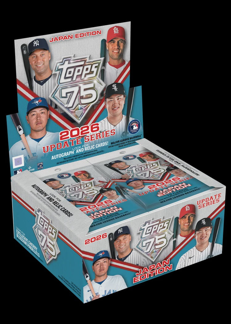 2026 Topps Update Series Baseball Hobby Jumbo Box containing 10 packs of 40 MLB trading cards, with one autograph and one relic card per box.