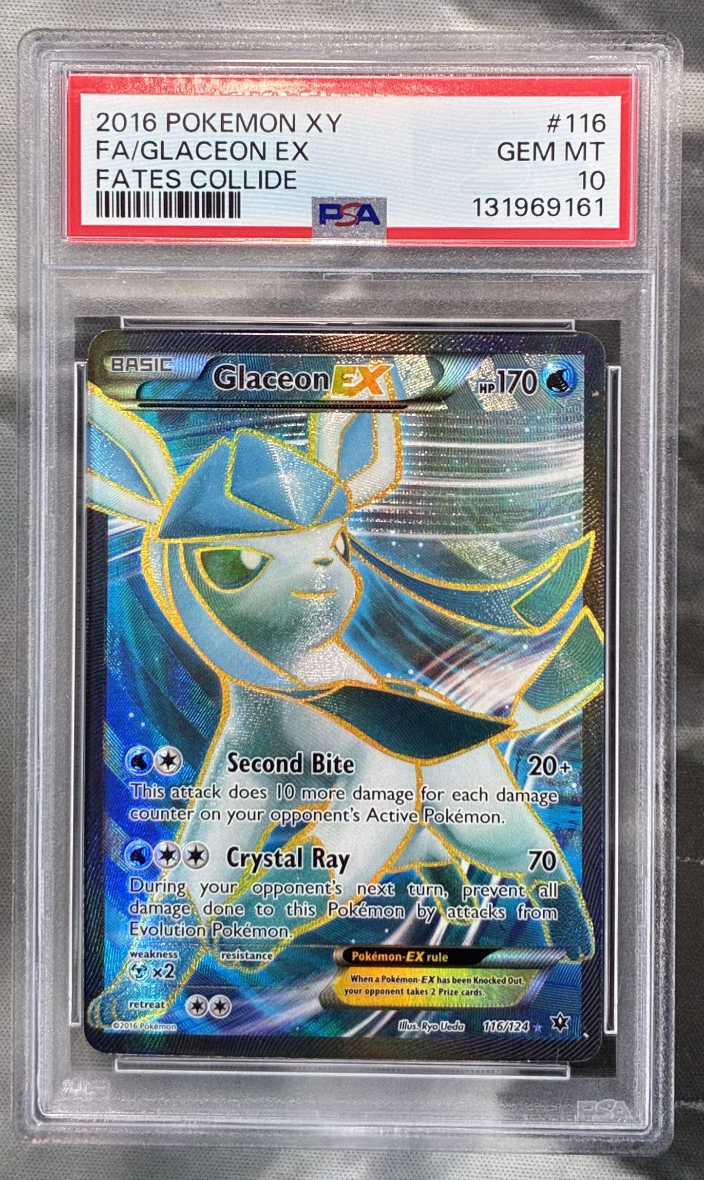 2016 Pokémon XY Fates Collide Glaceon EX Full Art Holo #116/124 PSA 10 Gem Mint