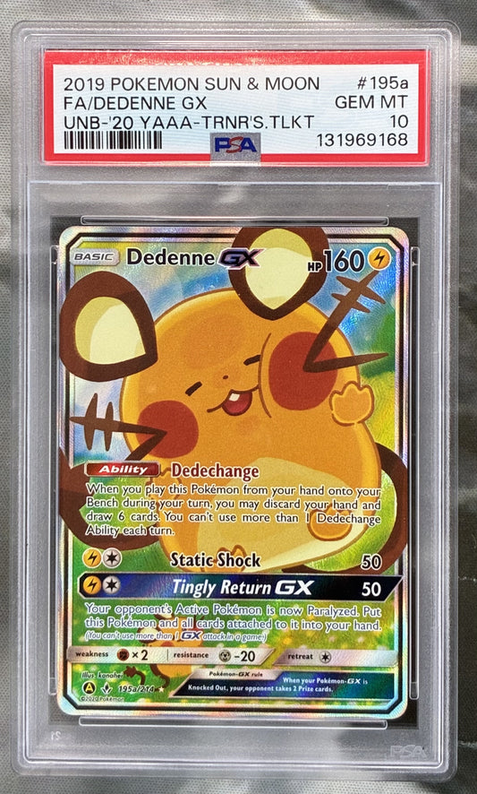 Pokémon Dedenne GX Full Art #195a/214 Unbroken Bonds PSA 10 Gem Mint