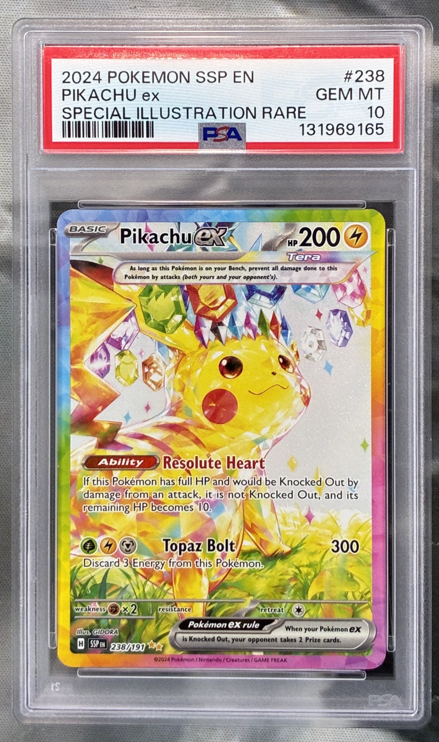 Pokémon SV08 Surging Sparks Pikachu ex Holo #238/191 PSA 10 Gem Mint