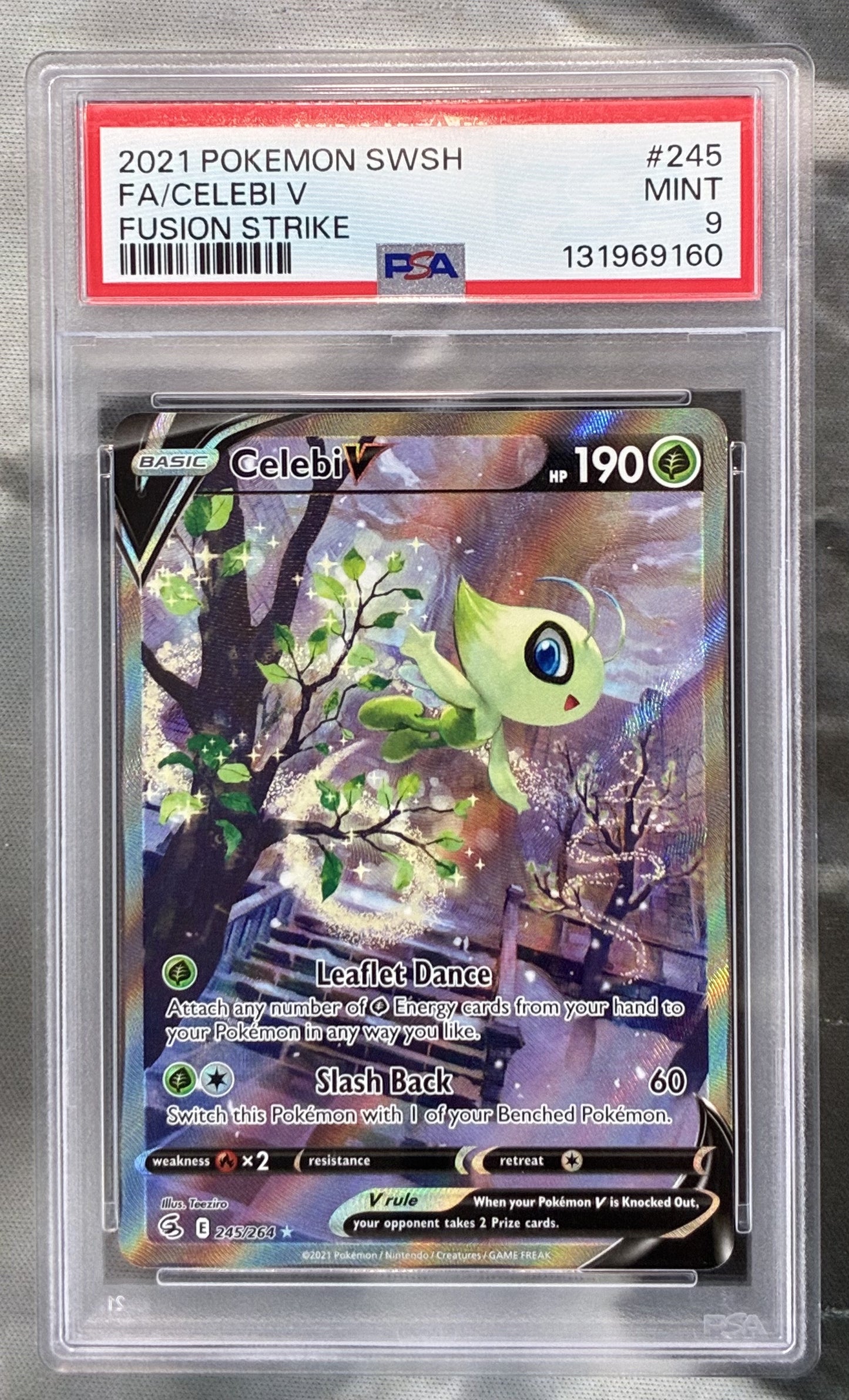 2021 Pokémon SWSH Fusion Strike Celebi V Full Art #245/264 PSA 9 Mint