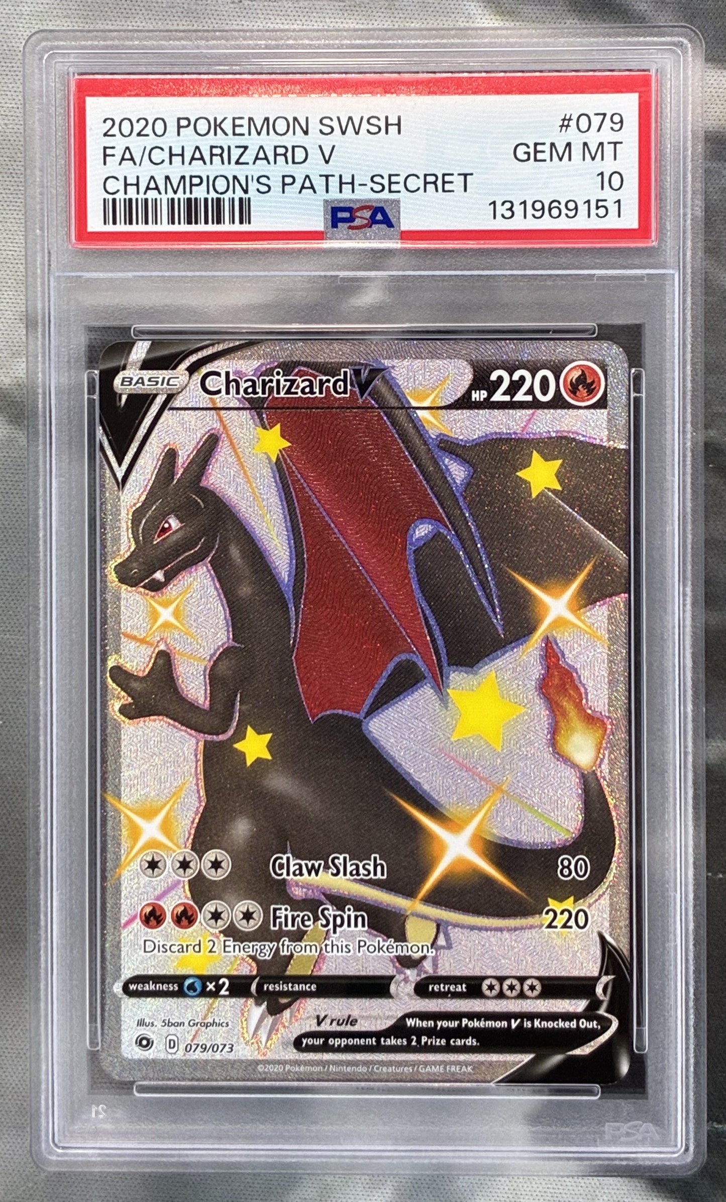Pokémon Champion’s Path Charizard V Secret Rare #079/073 PSA 10 Gem Mint