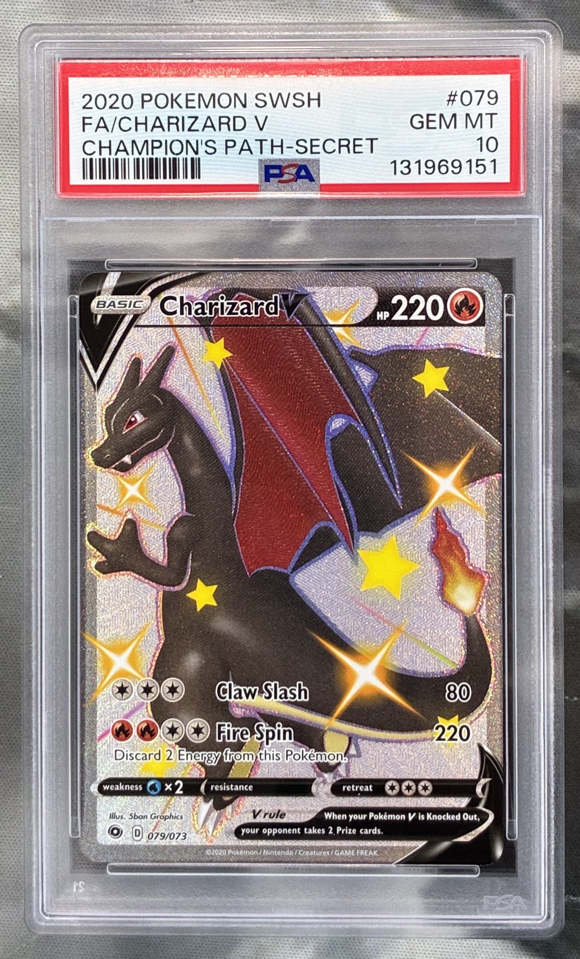 Pokémon Champion’s Path Charizard V Secret Rare #079/073 PSA 10 Gem Mint