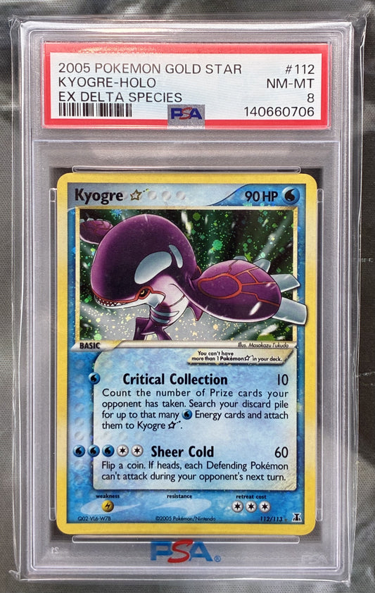 2005 Pokémon Kyogre Gold Star Holo Ultra Rare 112/113 EX Delta Species PSA 8