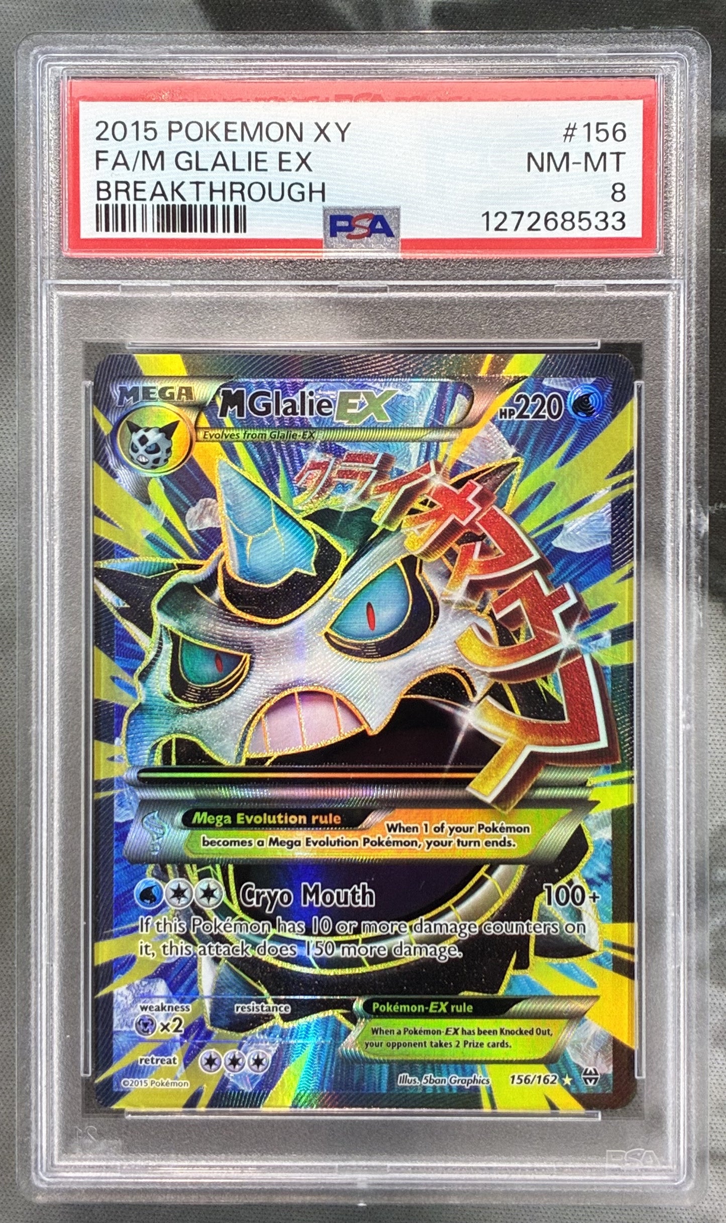 2015 Pokémon M Glalie EX Full Art 156/162 XY Breakthrough PSA 8 Near Mint–Mint