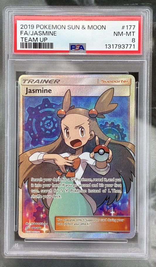 Pokémon Jasmine Full Art Trainer 177/181 Sun & Moon Team Up PSA 8 Near Mint–Mint