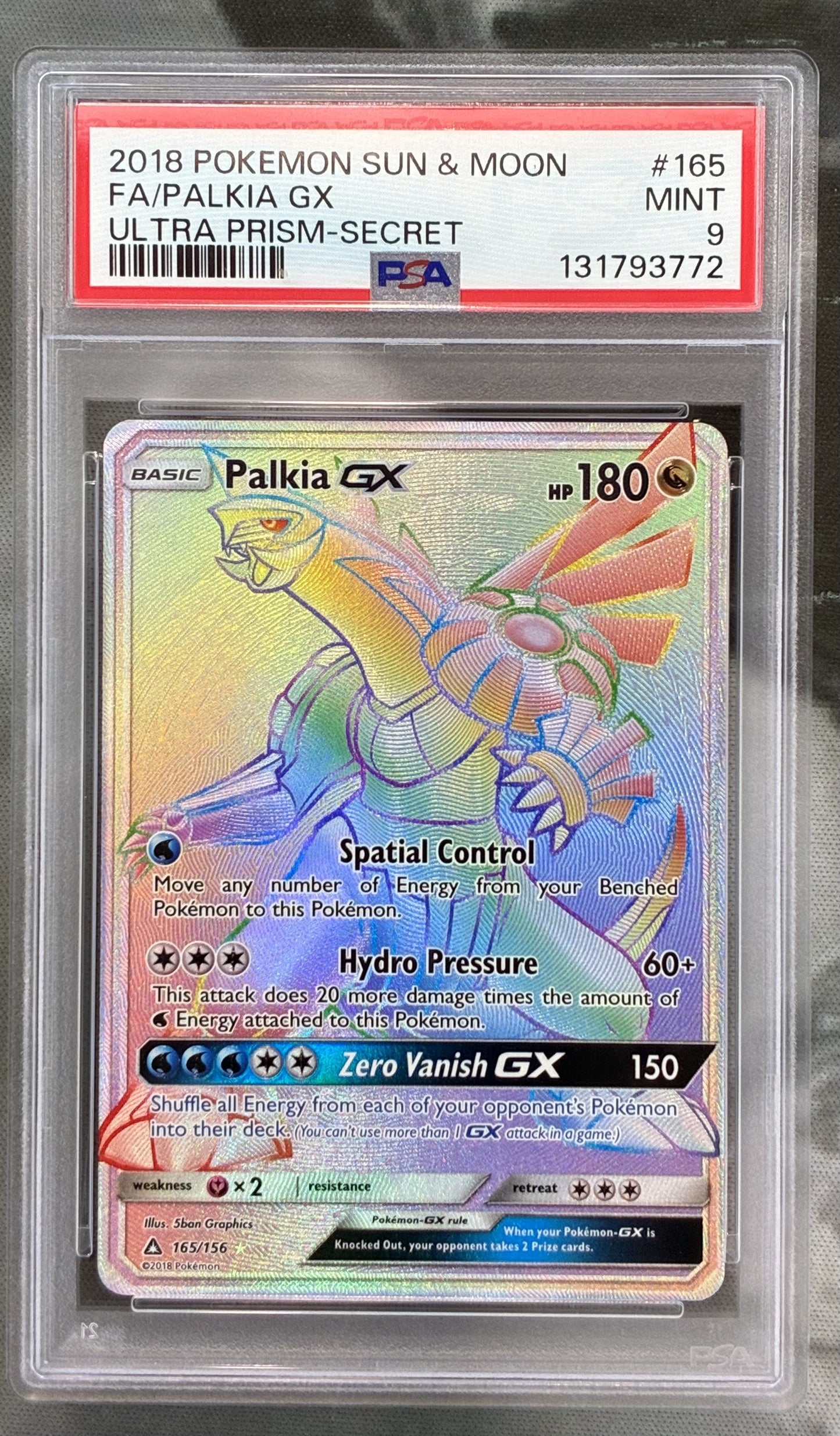 Pokémon Palkia GX Rainbow Rare 165/156 Ultra Prism PSA 9 Mint