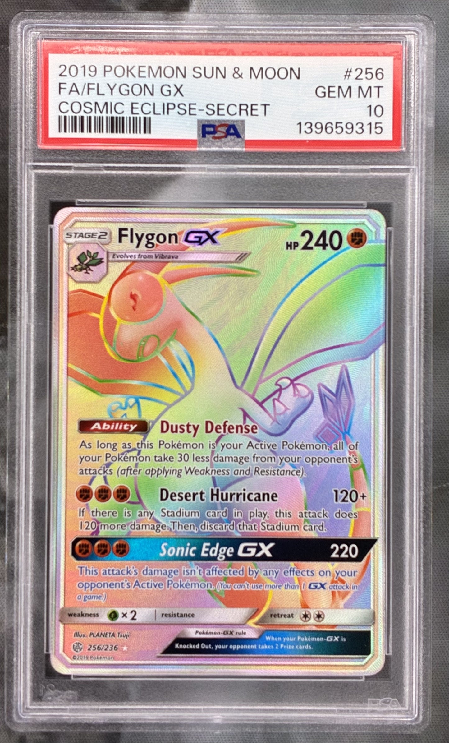 Pokémon Flygon GX 256/236 Cosmic Eclipse Rainbow Secret Rare PSA 10 Gem Mint