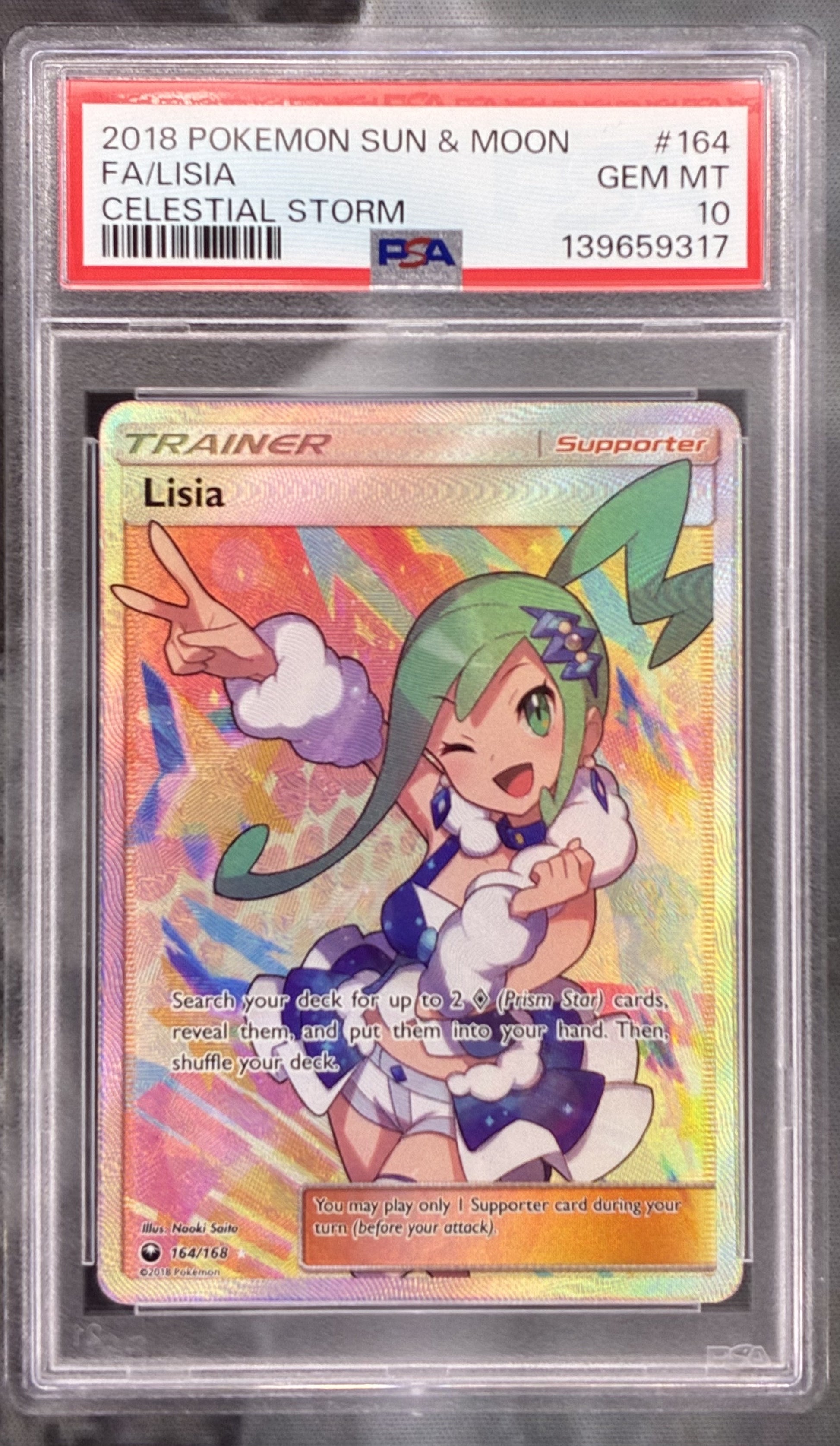 Pokémon Lisia 164/168 Celestial Storm Full Art Trainer PSA 10 Gem Mint