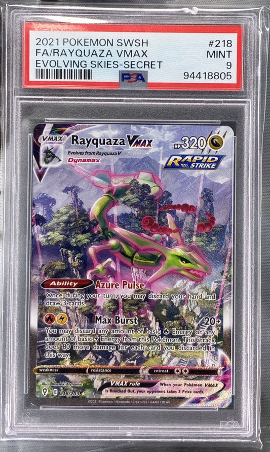 Pokémon Rayquaza VMAX Secret Rare 218/203 Evolving Skies PSA 9