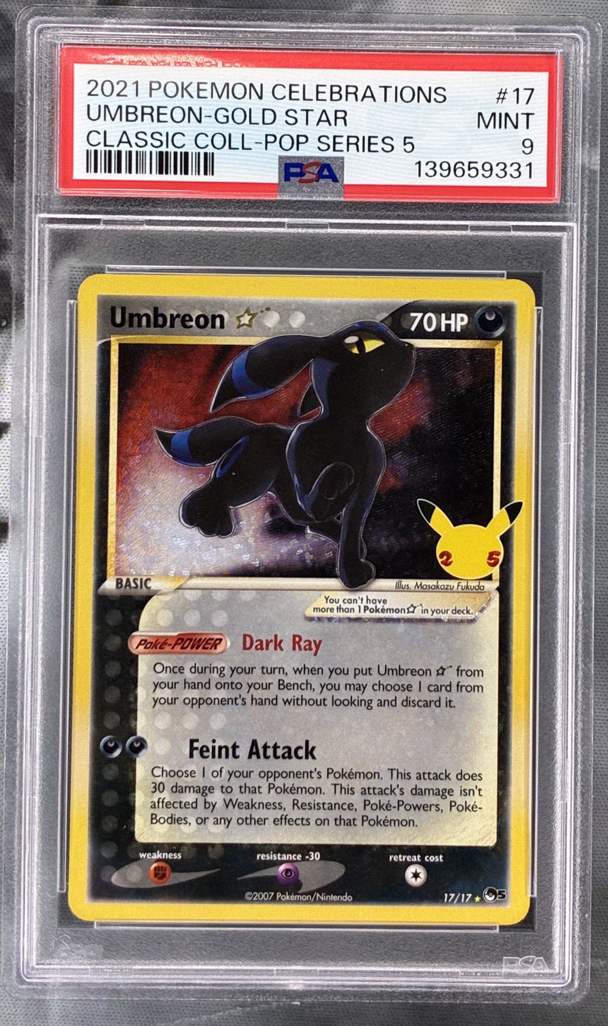 Umbreon Star 17/17 Celebrations PSA 9 Mint
