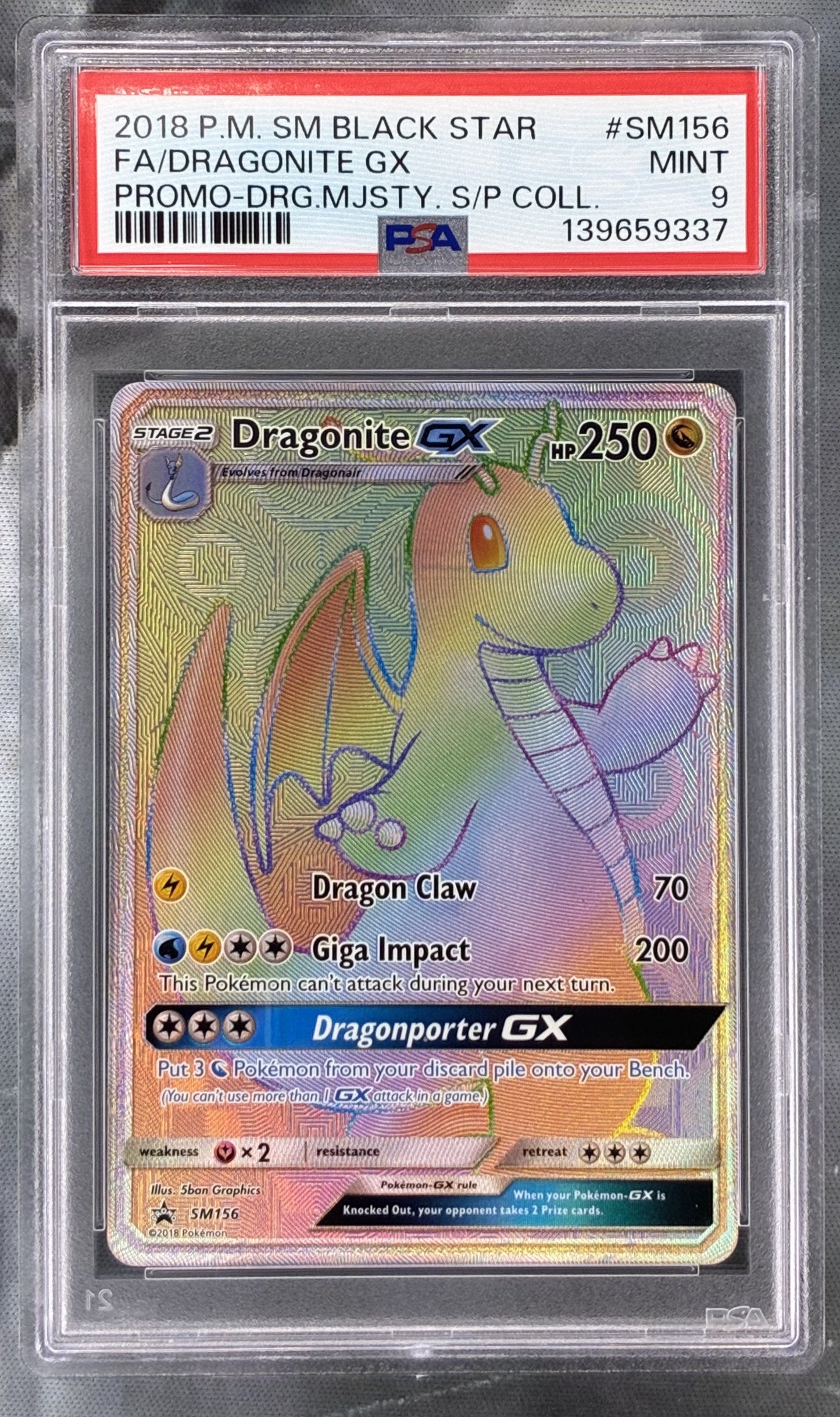 Pokémon Dragonite GX Black Star Promo SM156 Dragon Majesty PSA 9