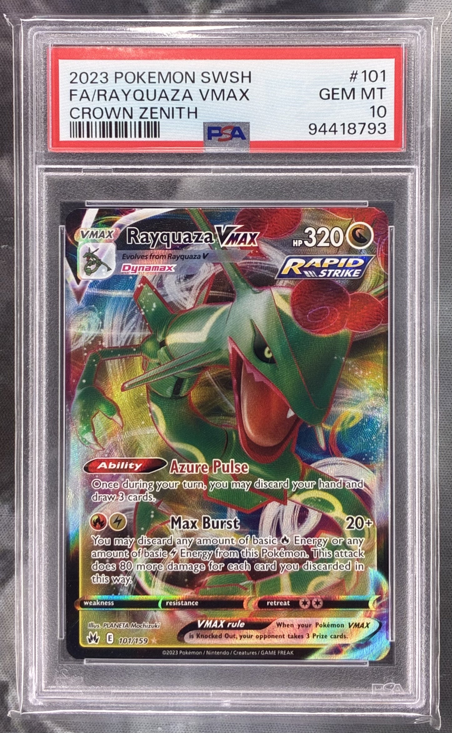 Pokémon Rayquaza VMAX Holo 101/159 Crown Zenith PSA 10 Gem Mint
