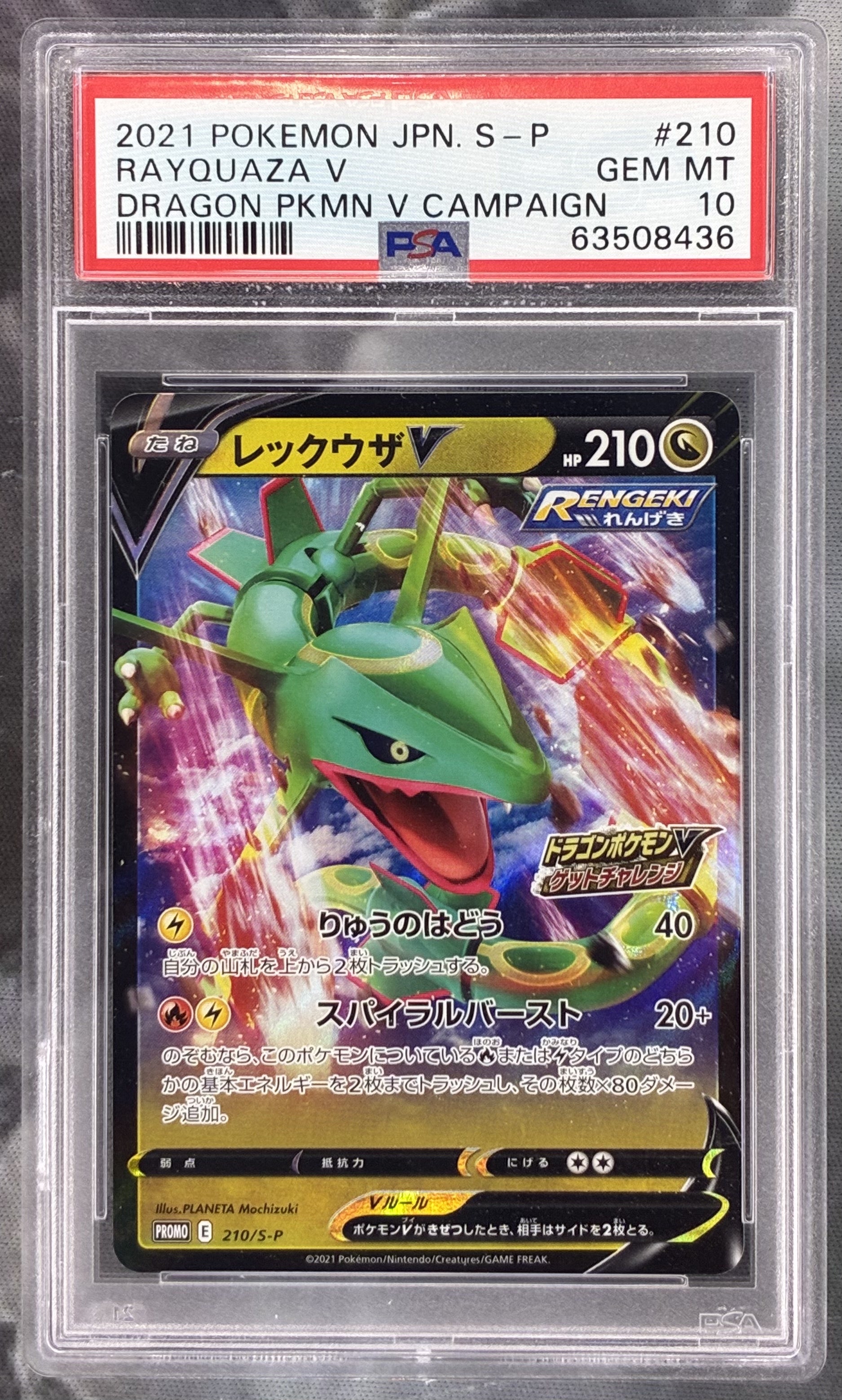 Japanese Pokémon Rayquaza V Stamped Promo 210/S-P Dragon Pokémon V Campaign PSA 10 Gem Mint