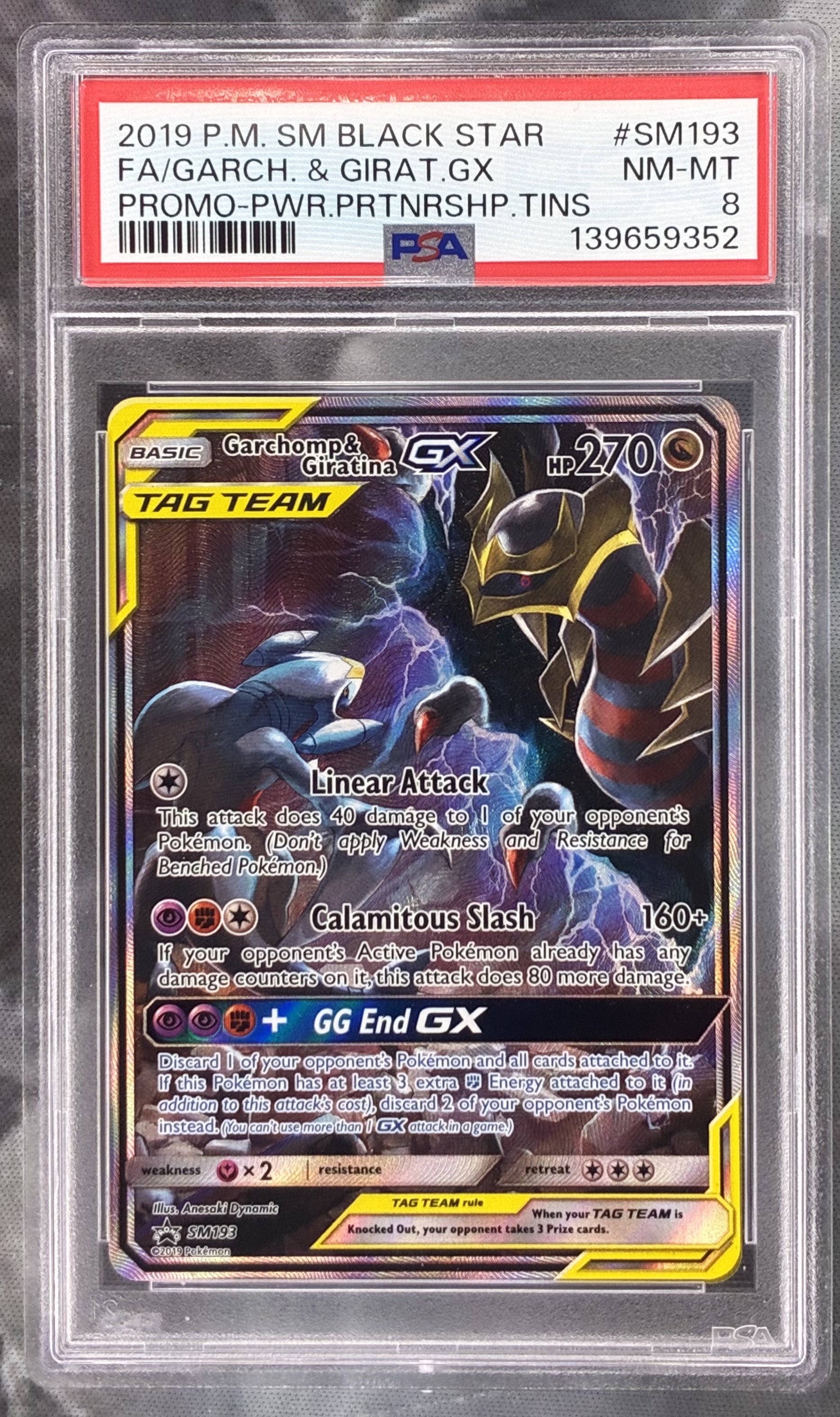 Pokémon Garchomp & Giratina GX Full Art Black Star Promo SM193 PSA 8