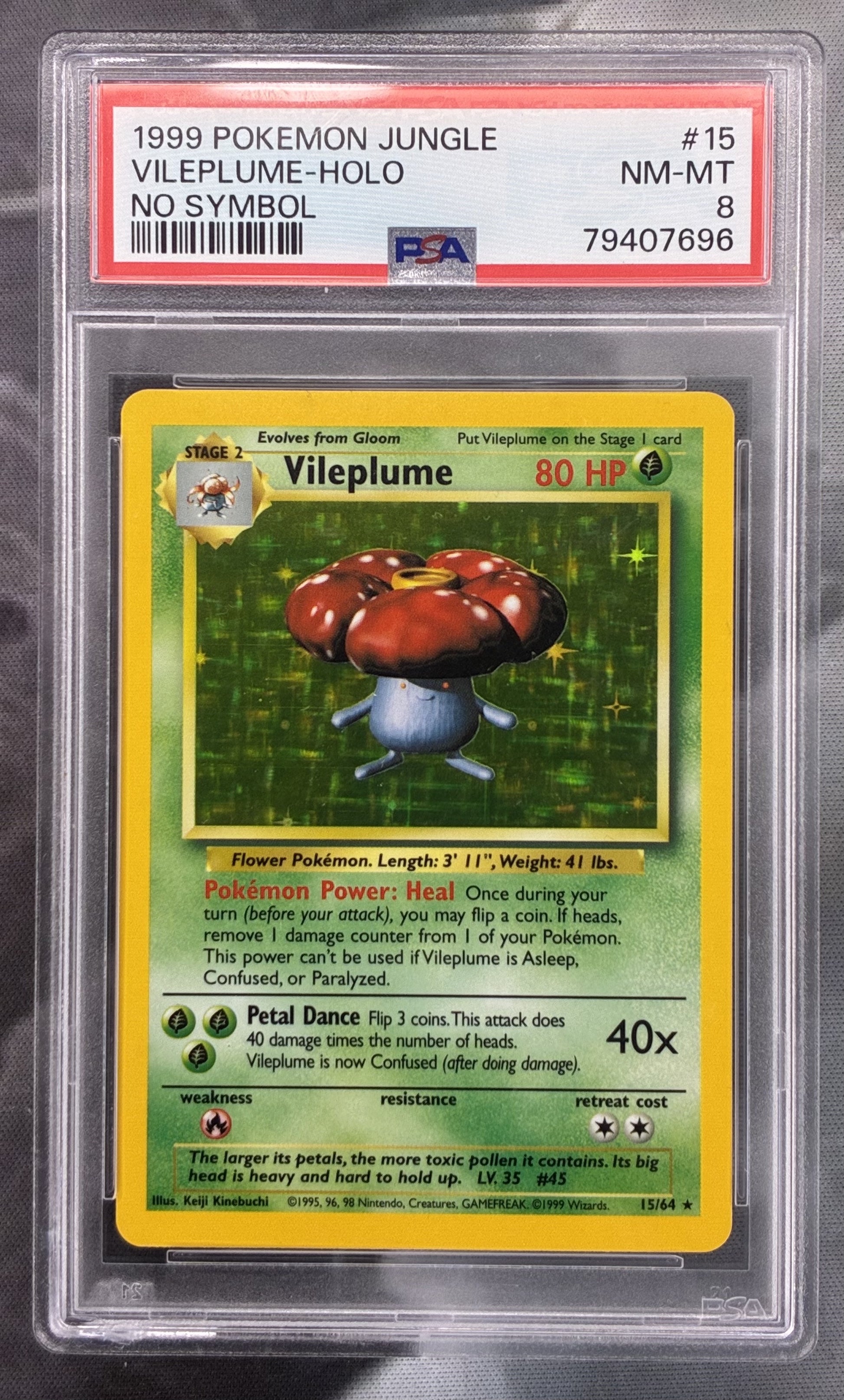 Pokémon Vileplume Holo No Symbol 15/64 Jungle Error PSA 8