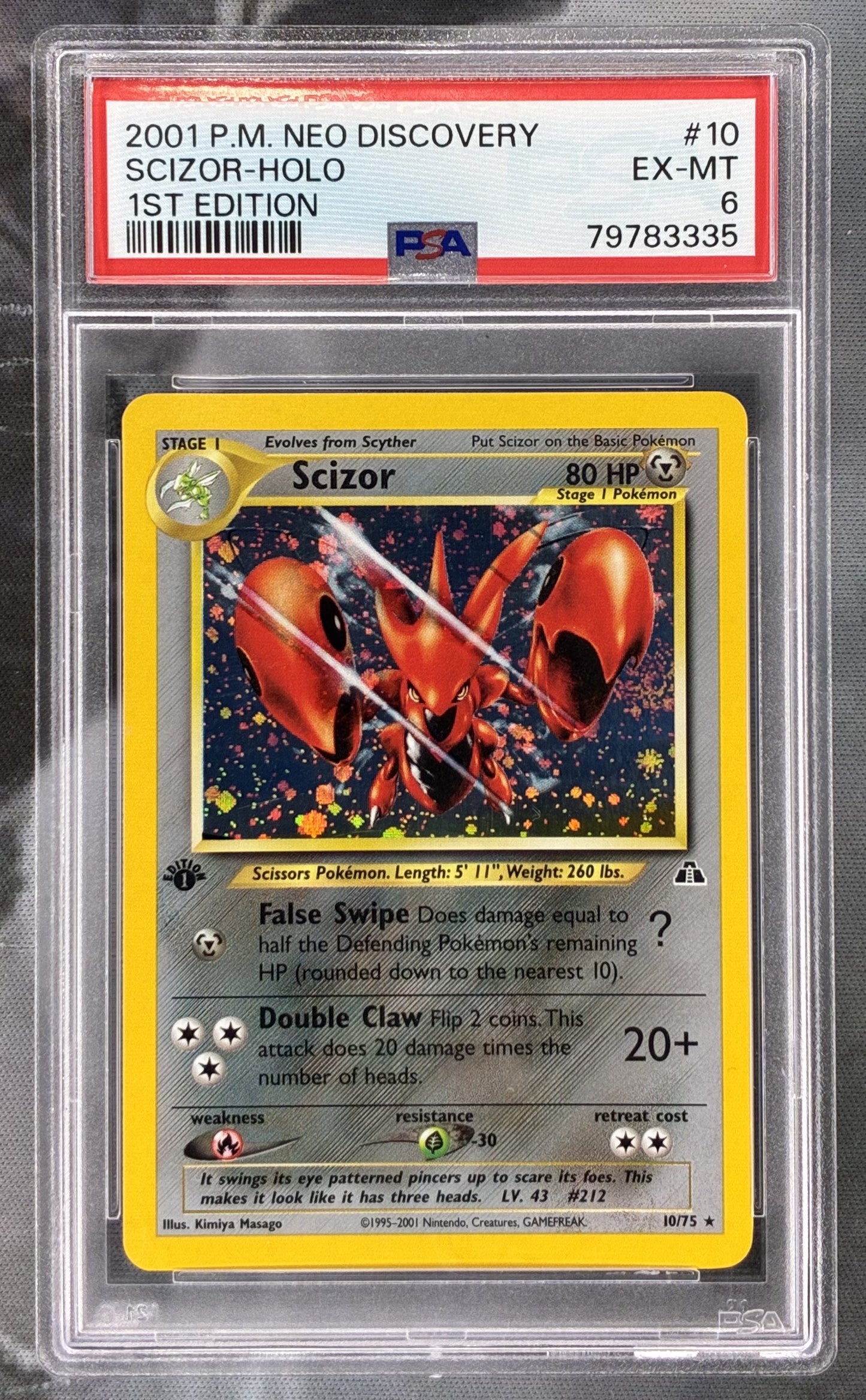Pokémon Scizor 10/75 Neo Discovery Holo 1st Edition WOTC PSA 6 EX-MT
