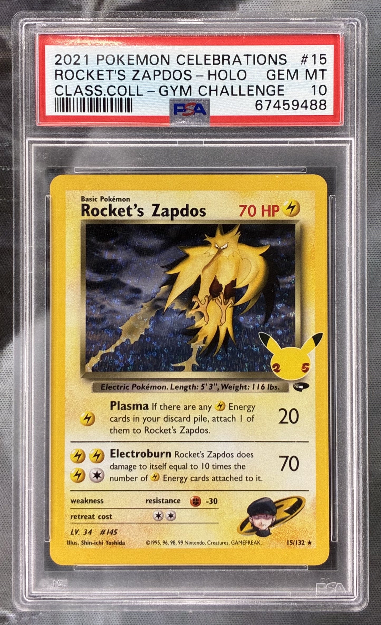 Pokémon TCG Rocket’s Zapdos 15/132 Celebrations Holo – PSA 10 Gem Mint