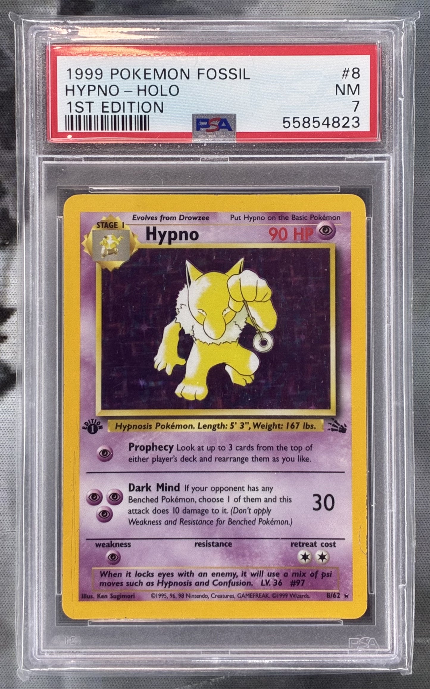 Pokémon Hypno 8/62 Fossil Holo Rare 1st Edition PSA 7