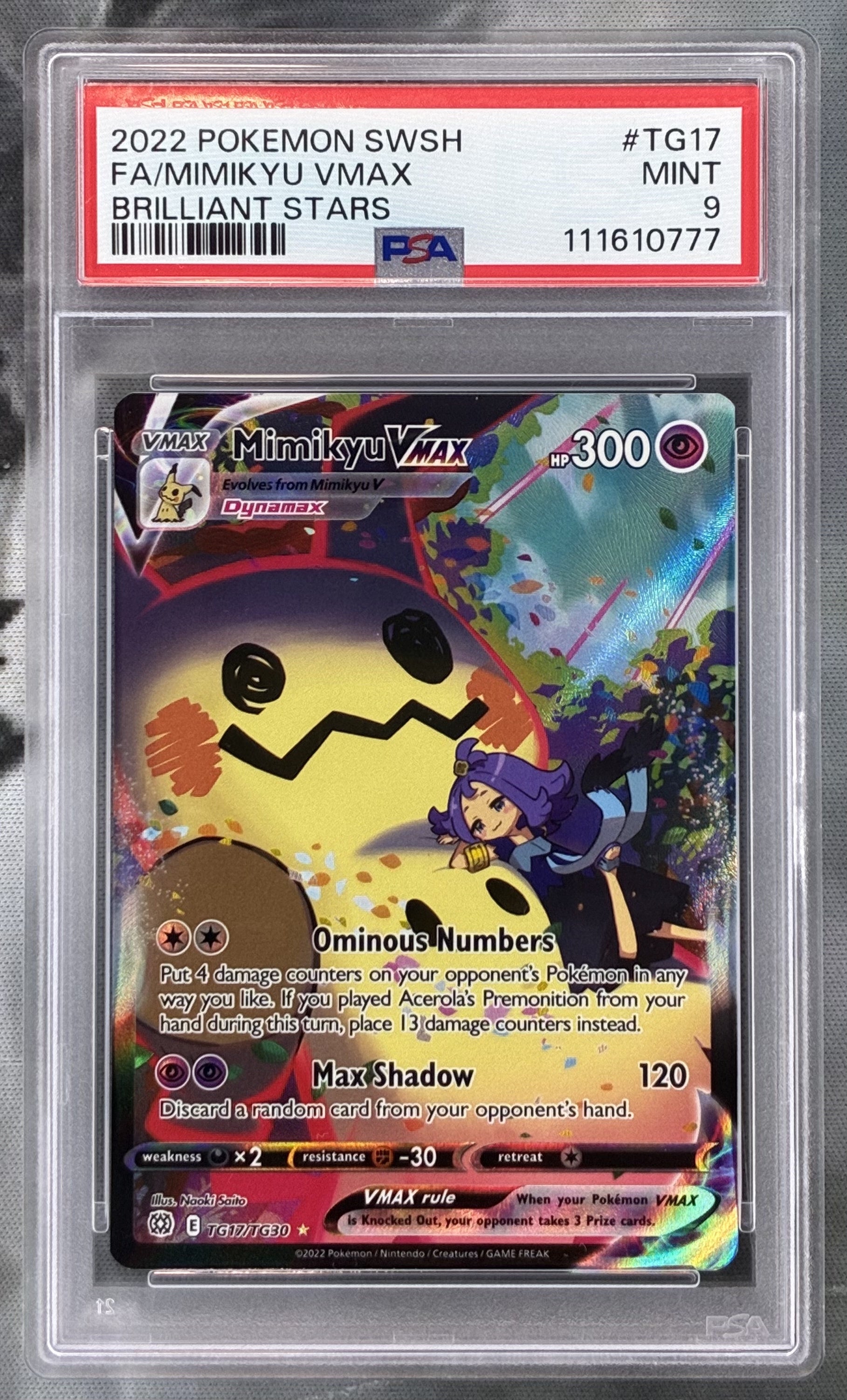 Pokémon Mimikyu VMAX TG17/TG30 Brilliant Stars Trainer Gallery PSA 9 Mint