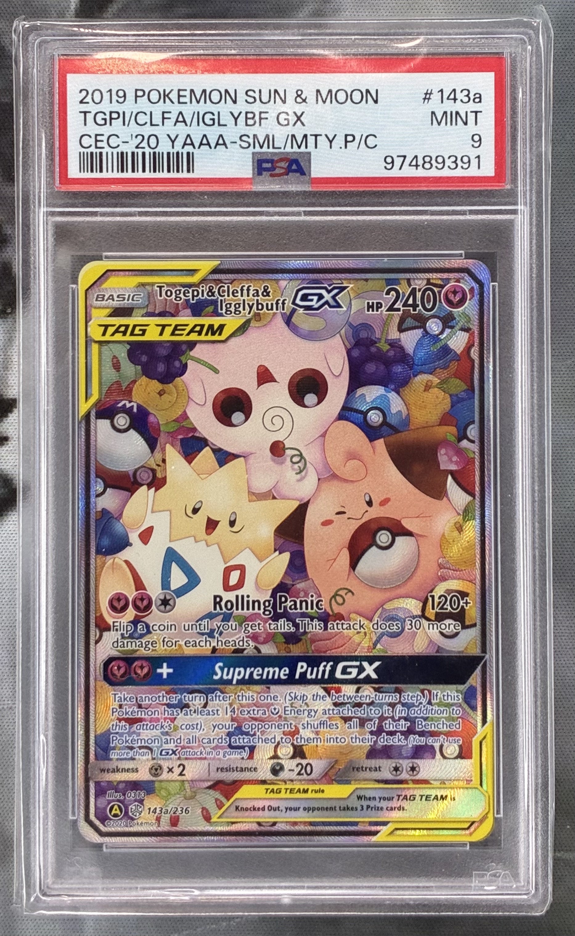Pokémon Togepi Cleffa Igglybuff GX 143A/236 Alternate Art Holo PSA 9 Mint