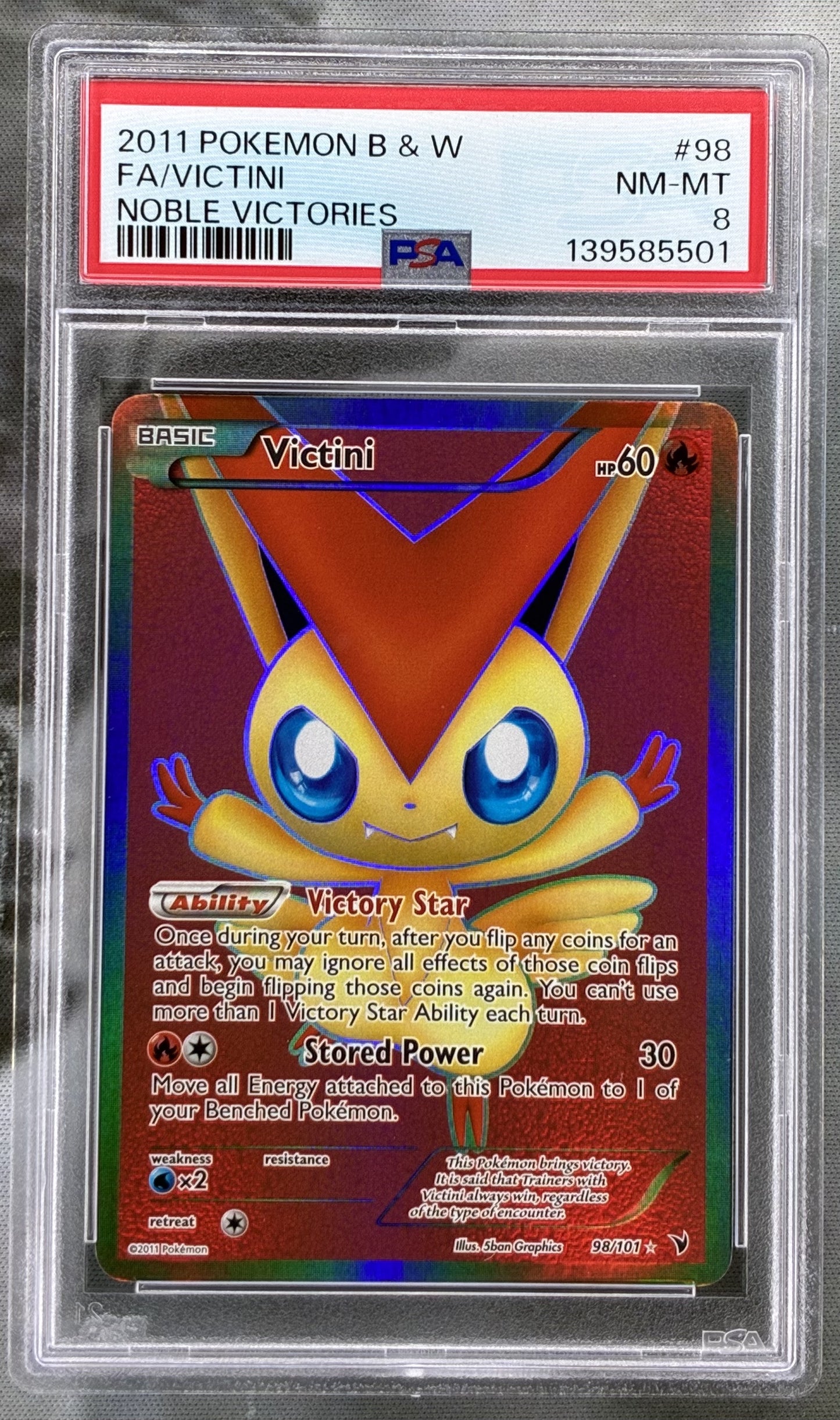 PSA 8 Victini 98/101 Noble Victories Full Art 2011 Pokémon