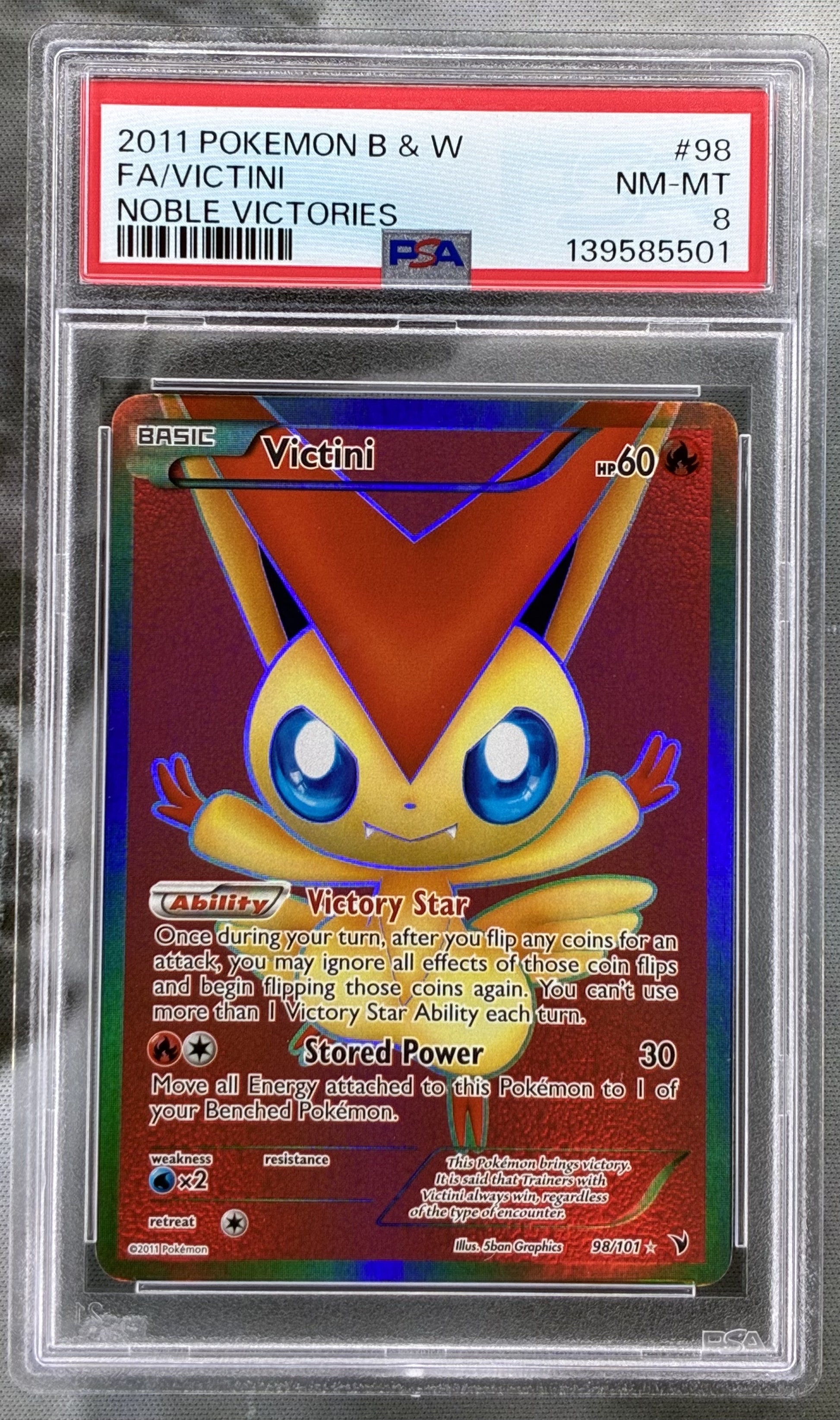 PSA 8 Victini 98/101 Noble Victories Full Art 2011 Pokémon