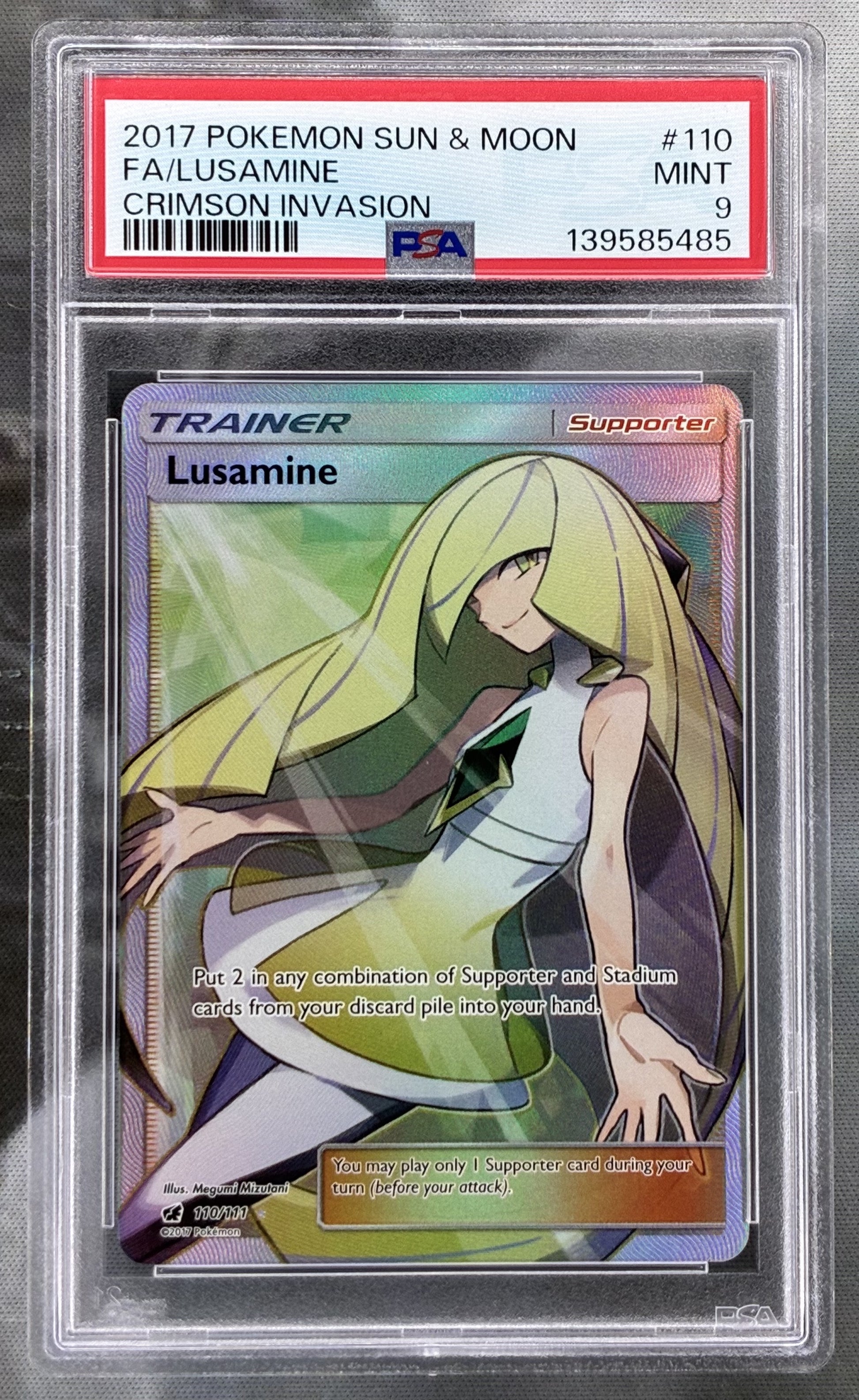 PSA 9 Lusamine 110/111 Crimson Invasion Full Art Pokémon