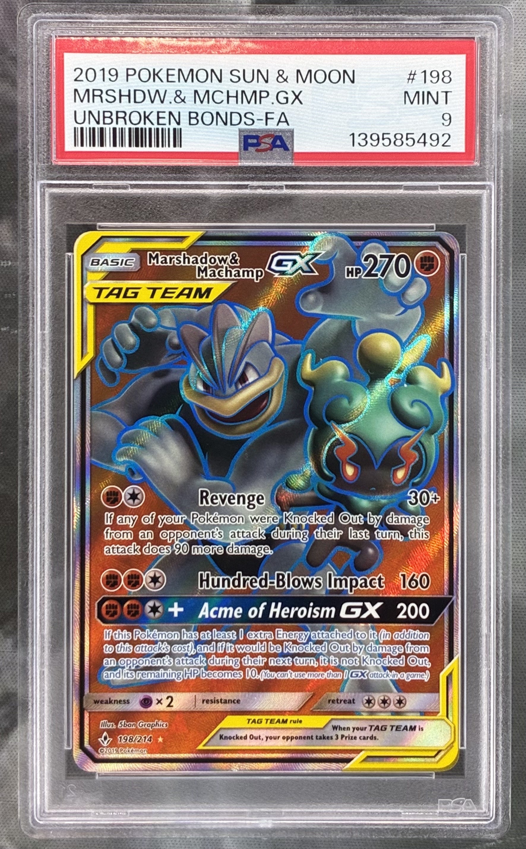 PSA 9 Marshadow & Machamp GX 198/214 Unbroken Bonds Pokémon