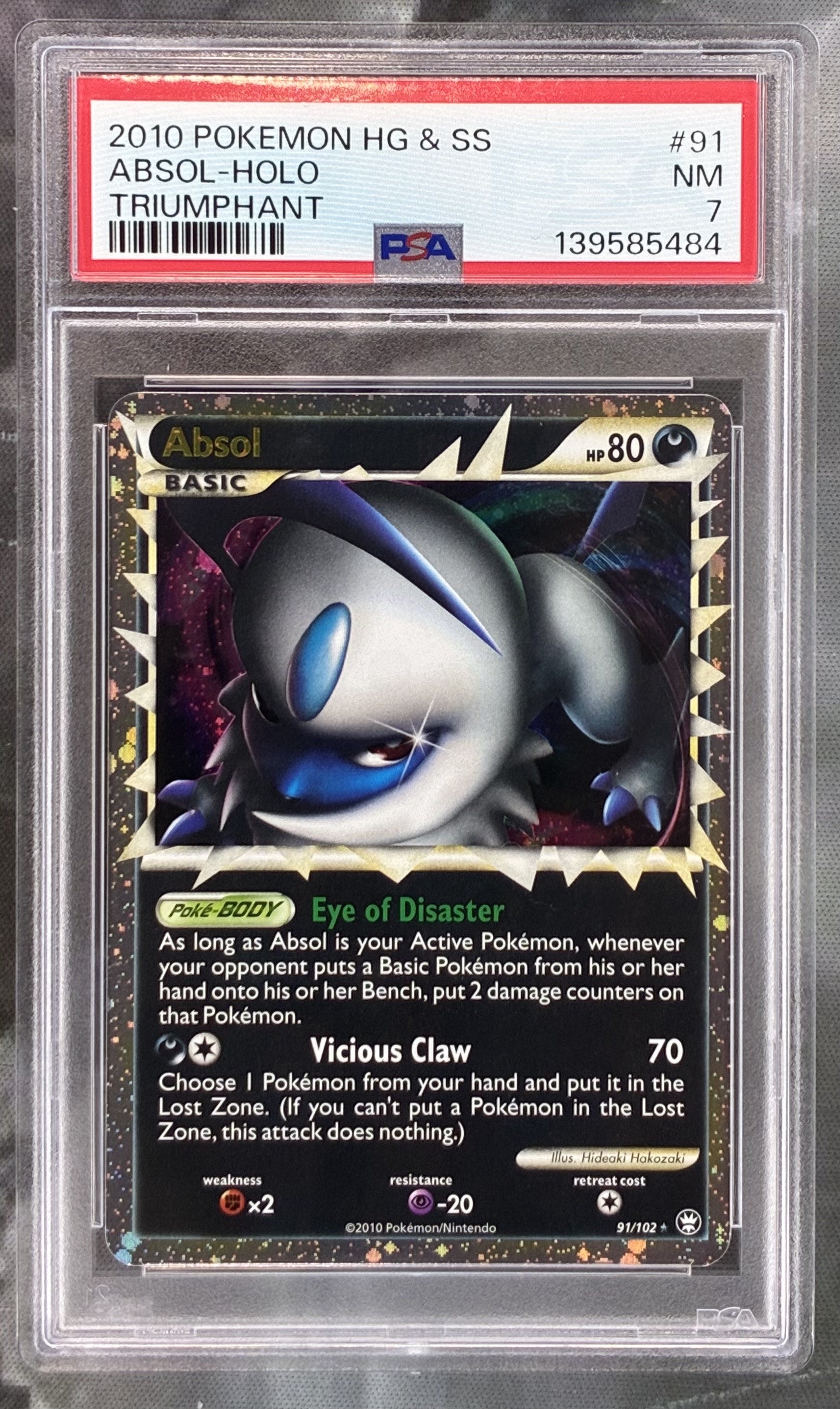 PSA 7 Absol Prime 91/102 Triumphant HGSS 2010 Pokémon