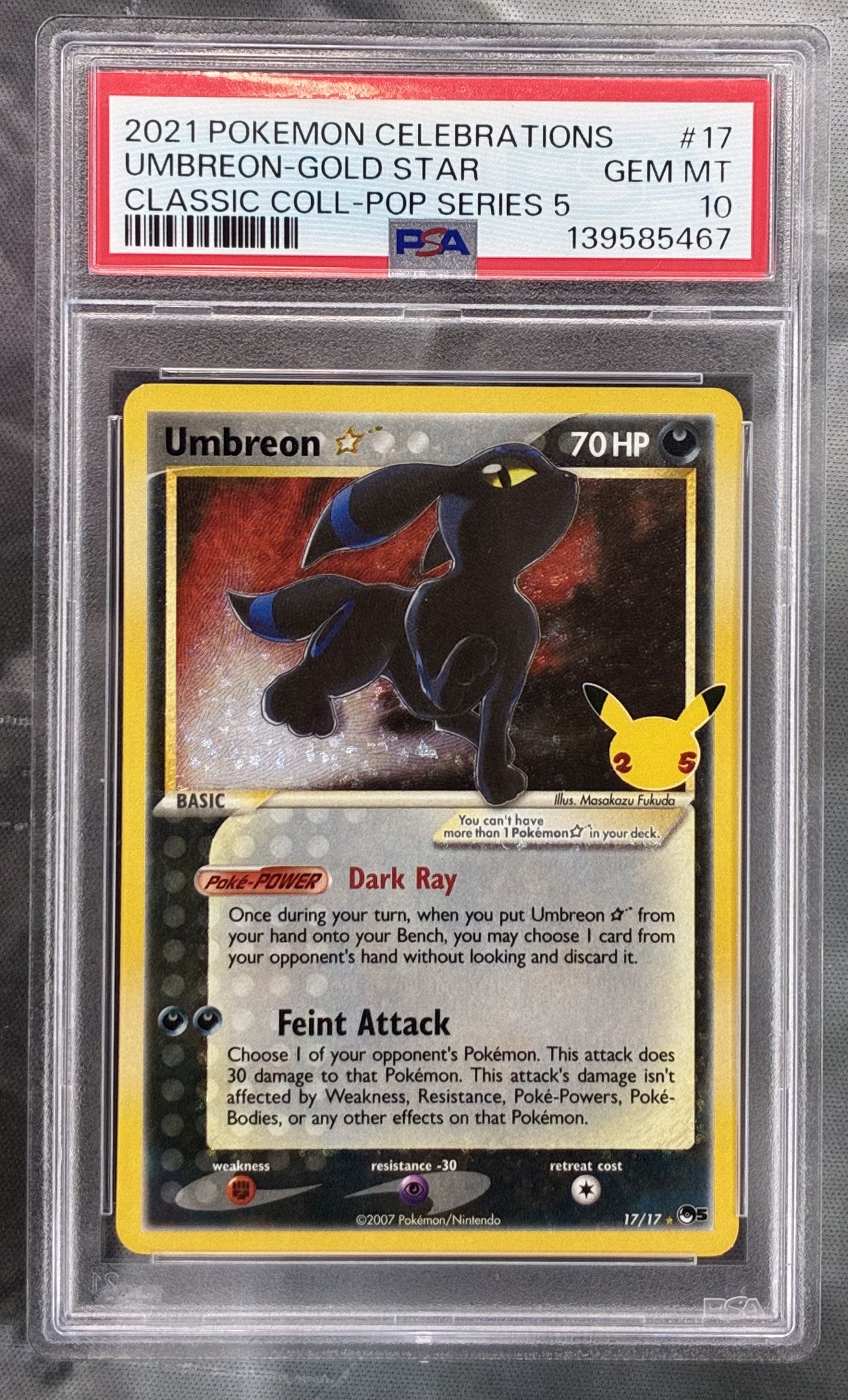 PSA 10 Umbreon Gold Star 17/17 Celebrations 2021 Pokémon