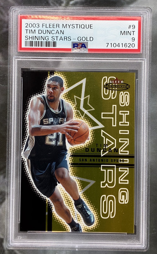2003-04 Fleer Mystique Tim Duncan Shining Stars Gold 9/75 PSA 9