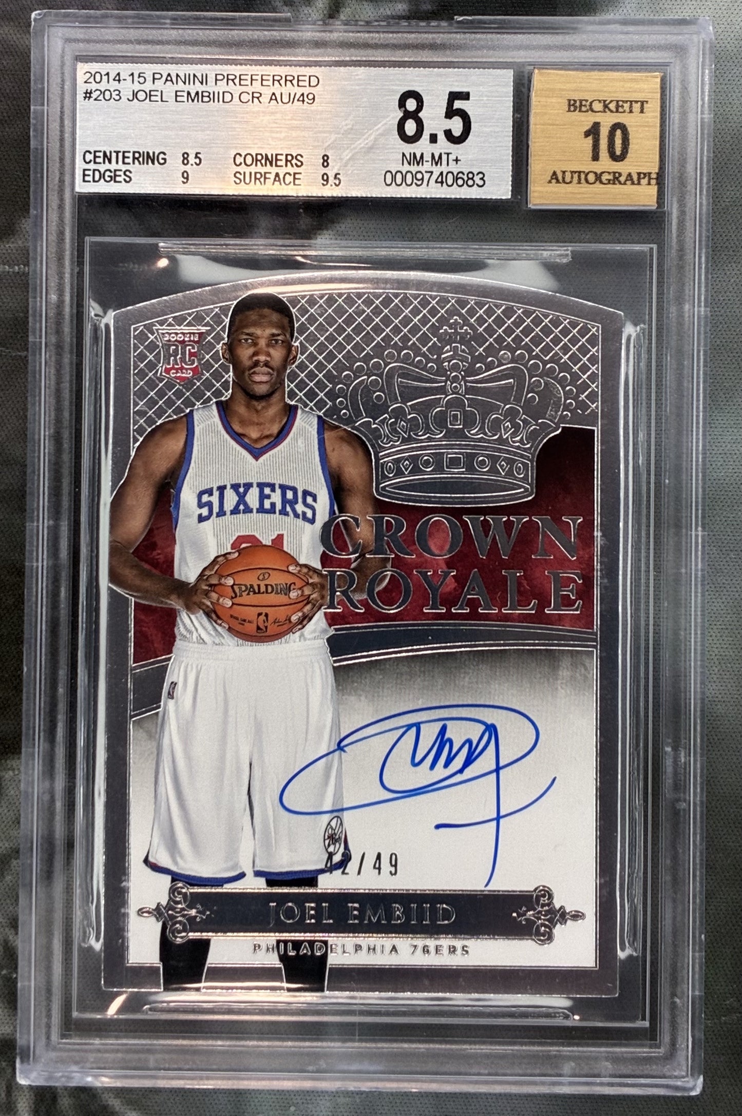 2014-15 Panini Preferred #203 Joel Embiid RC AU/49 BGS 8.5 Auto 10