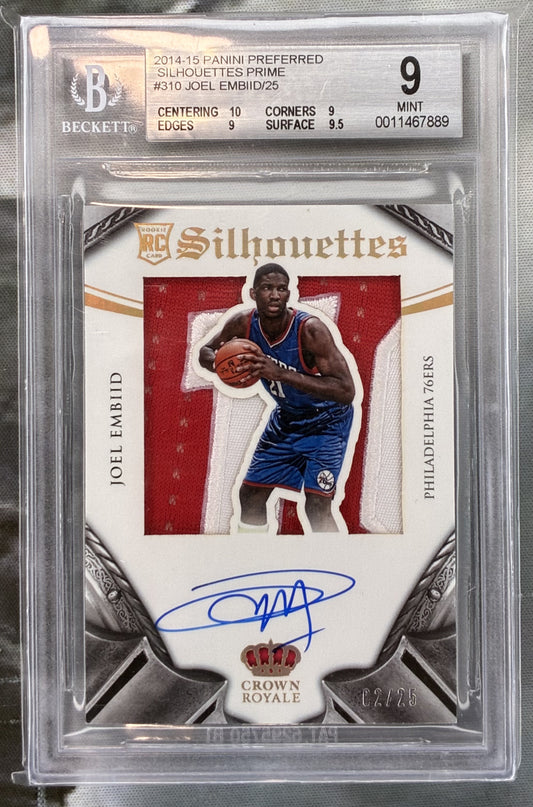 2014-15 Crown Royale Joel Embiid Prime Silhouettes RC Auto Patch /25 BGS 9