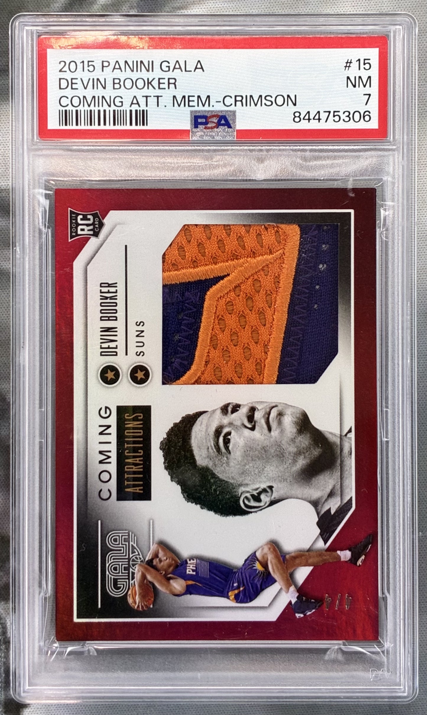 2015 Panini Gala Devin Booker Coming Attractions Crimson 4/4 Rookie PSA 7