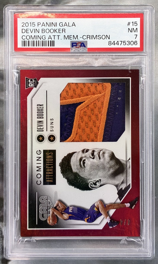 2015 Panini Gala Devin Booker Coming Attractions Crimson 4/4 Rookie PSA 7